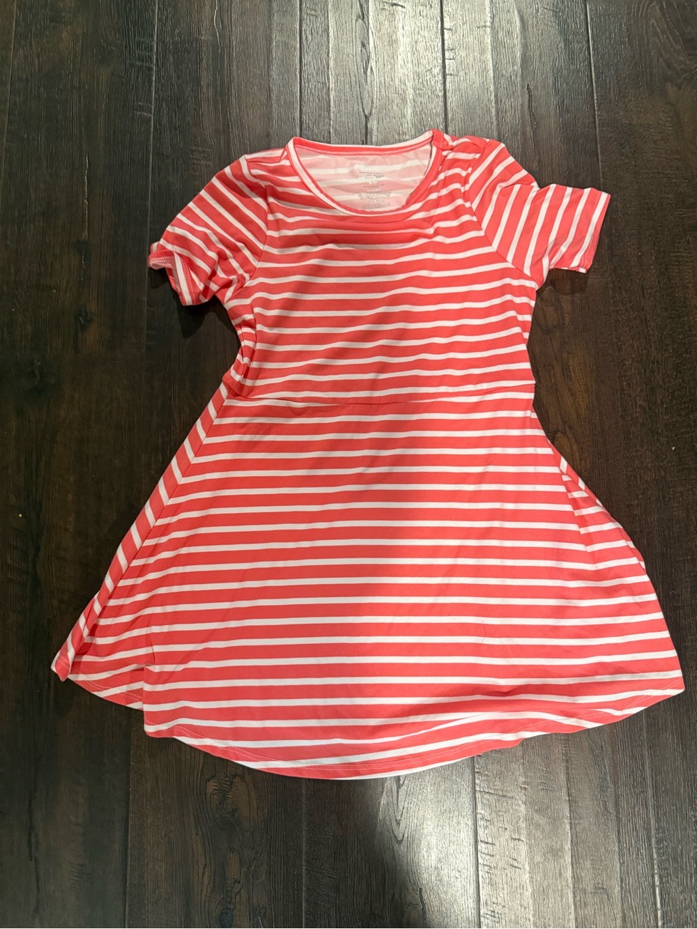 Striped Coral and White Short-Sleeve Girls' Dress